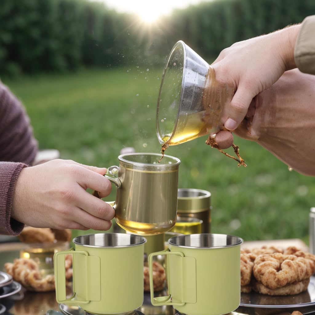2 Pack Foldable Handle Stainless Steel Camping Mugs 12 oz Portable for Outdoor Picnic Hiking Backpacking Travel Coffee Mug Set - Image 5