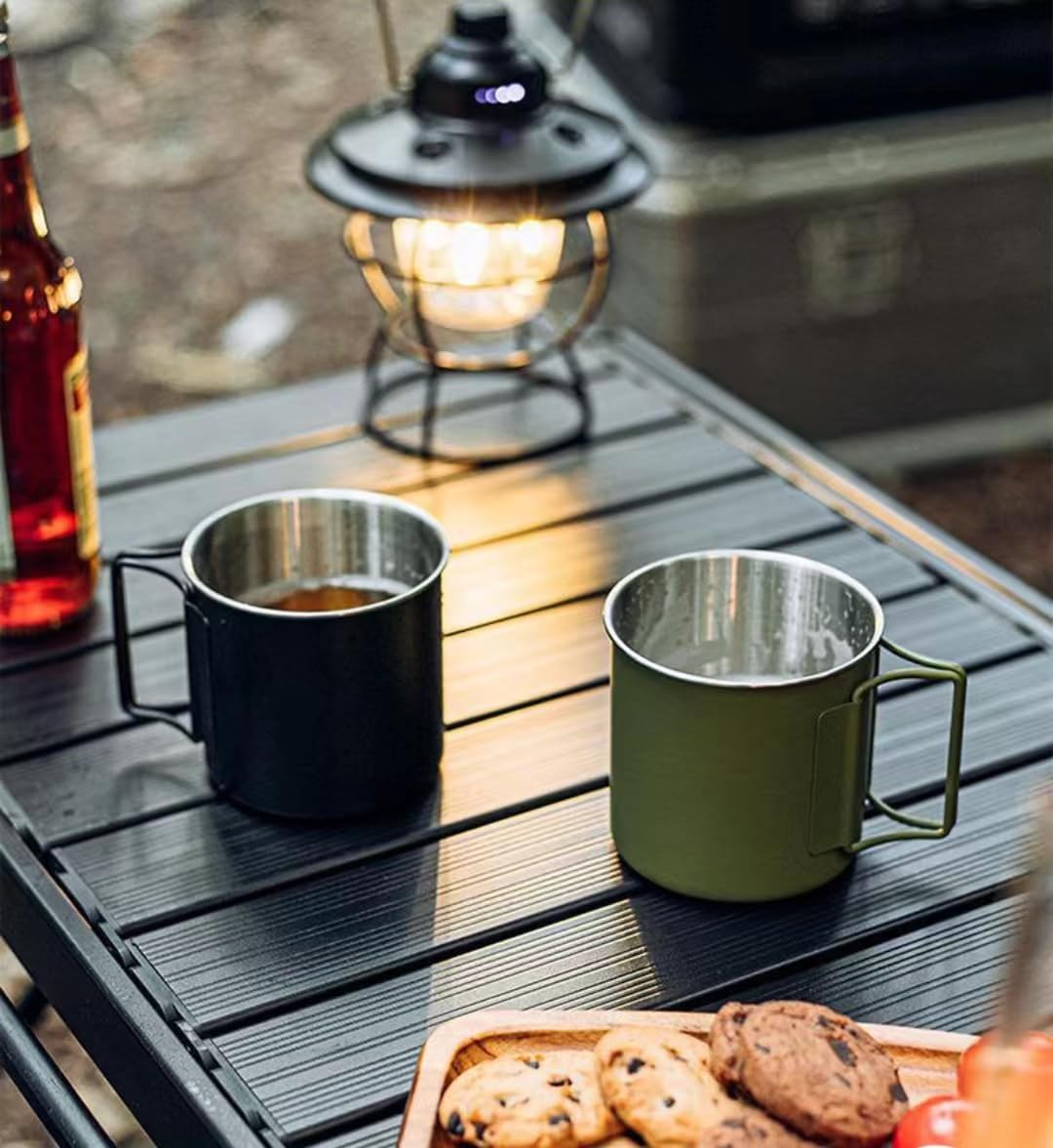 2 Pack Foldable Handle Stainless Steel Camping Mugs 12 oz Portable for Outdoor Picnic Hiking Backpacking Travel Coffee Mug Set - Image 6