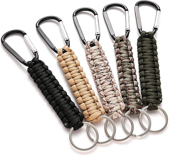 5 Pack Karabiner Keychains with Woven Lanyard Musket Hook for Outdoor Camping Hiking Backpacks - Image 1