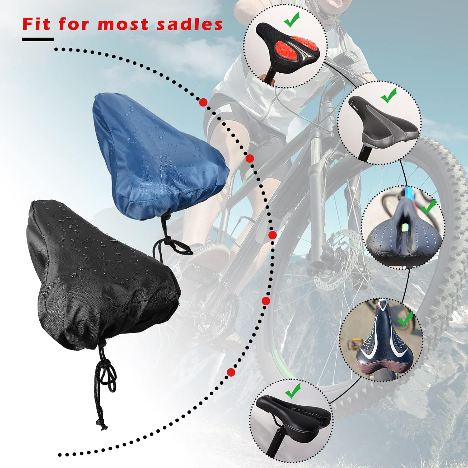 2 Pack Bicycle Saddle Bags Black and Hidden Blue Waterproof Rainproof Material Universal Bike Seat Cover Accessories for Men Women - Image 3