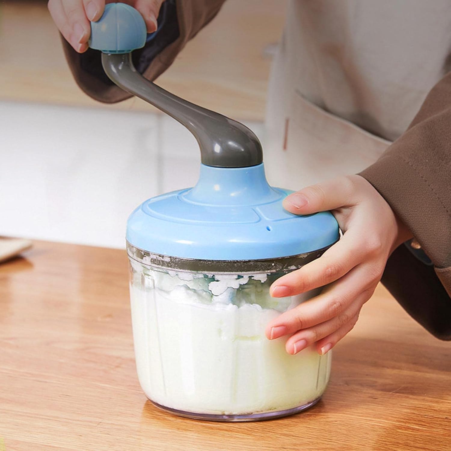 Manual Egg Beater Blue Handheld Butter Mixer Kitchen Baking Tool Accessory - Image 2