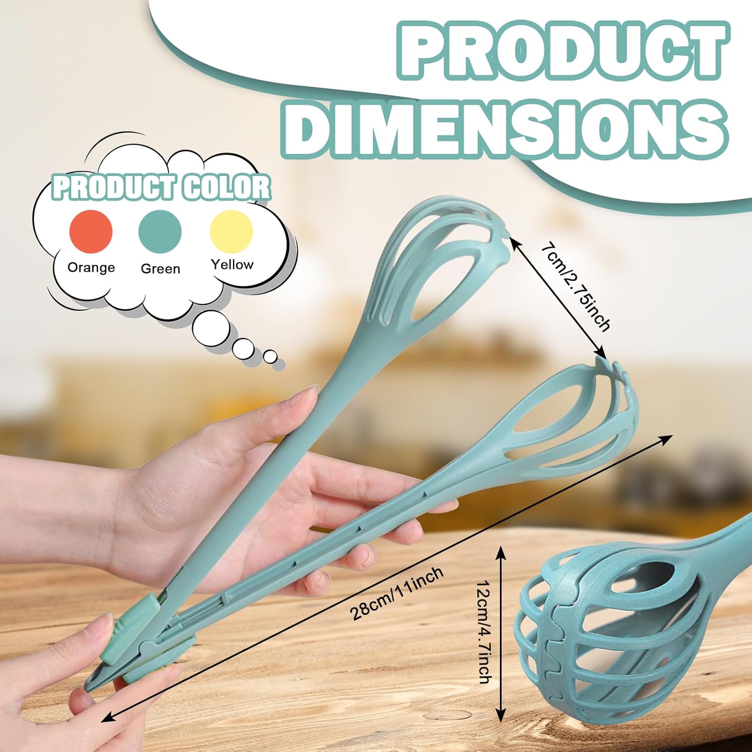 3-Piece Handheld Egg Beater Set 2-in-1 Food Tongs Mixer Salad Mixing Kitchen Tools for Cooking Baking - Image 2