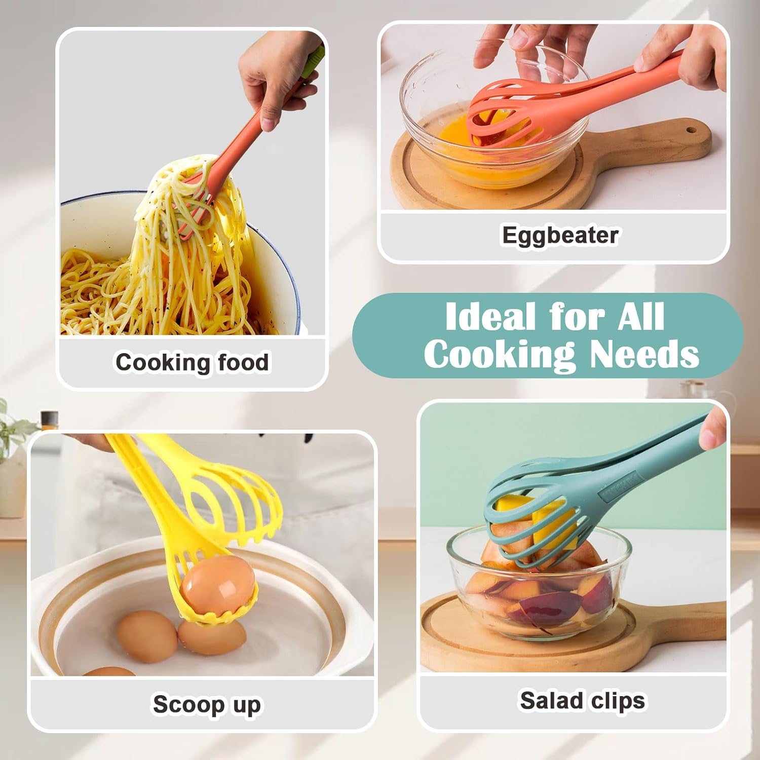 3-Piece Handheld Egg Beater Set 2-in-1 Food Tongs Mixer Salad Mixing Kitchen Tools for Cooking Baking - Image 6