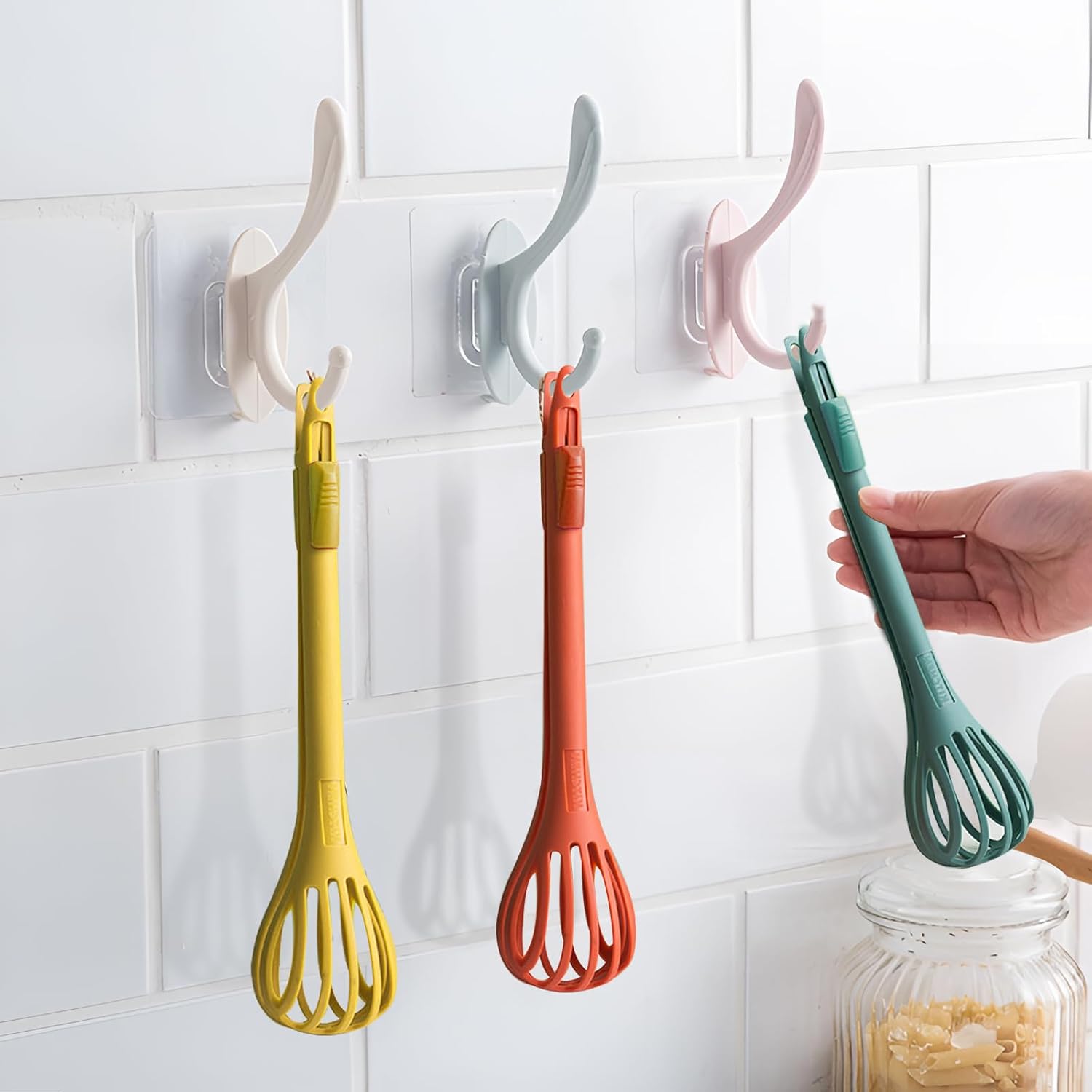 3-Piece Handheld Egg Beater Set 2-in-1 Food Tongs Mixer Salad Mixing Kitchen Tools for Cooking Baking - Image 7