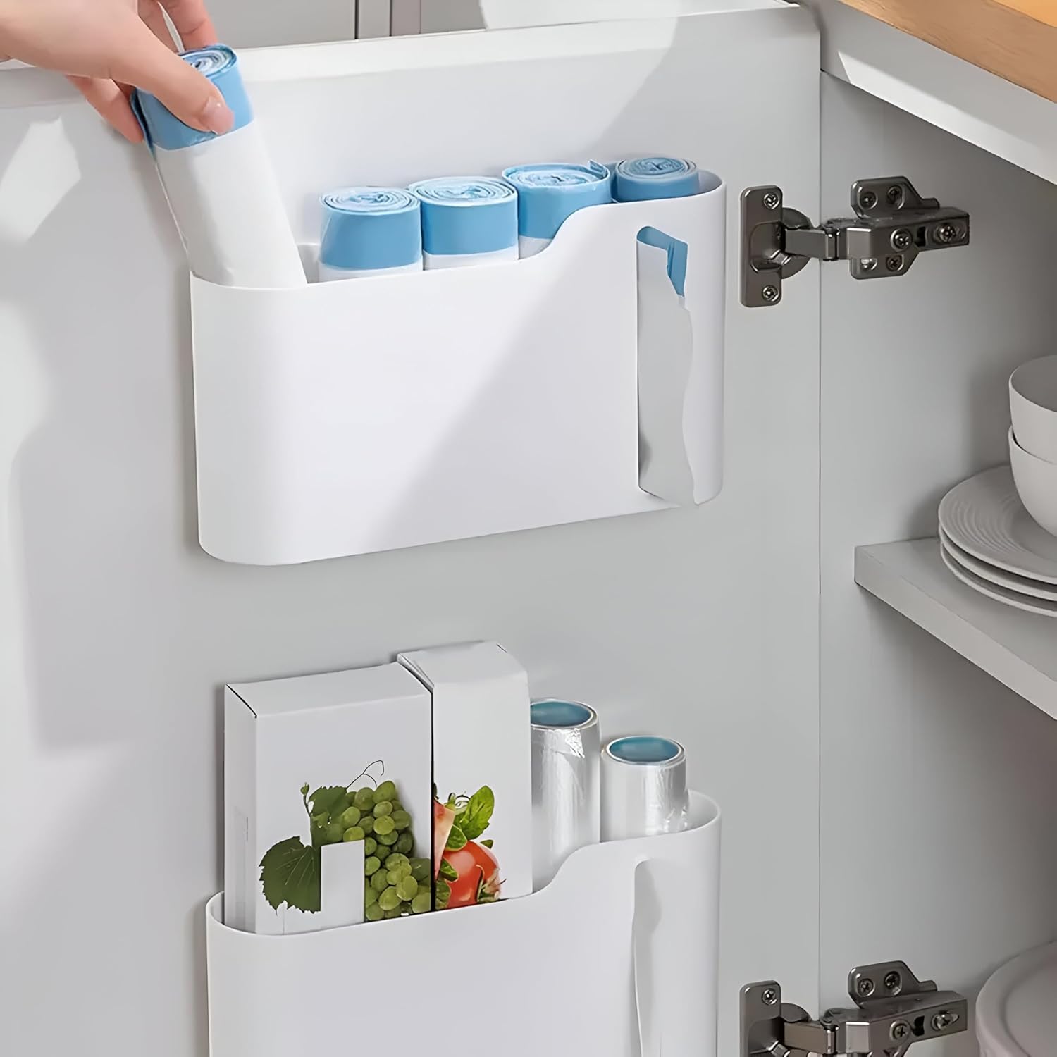 Multifunctional Wall-Mounted Storage Rack Set No Drilling Required Trash Bag Holder Bathroom Dispenser - Image 6