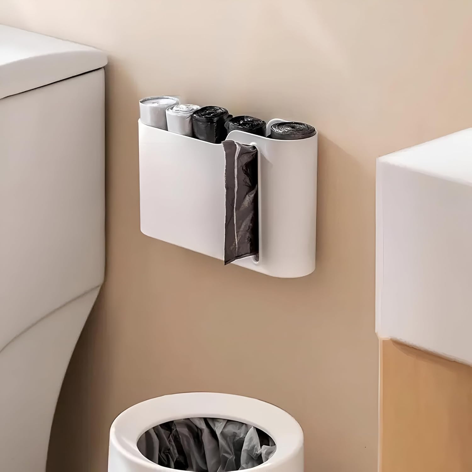 Multifunctional Wall-Mounted Storage Rack Set No Drilling Required Trash Bag Holder Bathroom Dispenser - Image 7