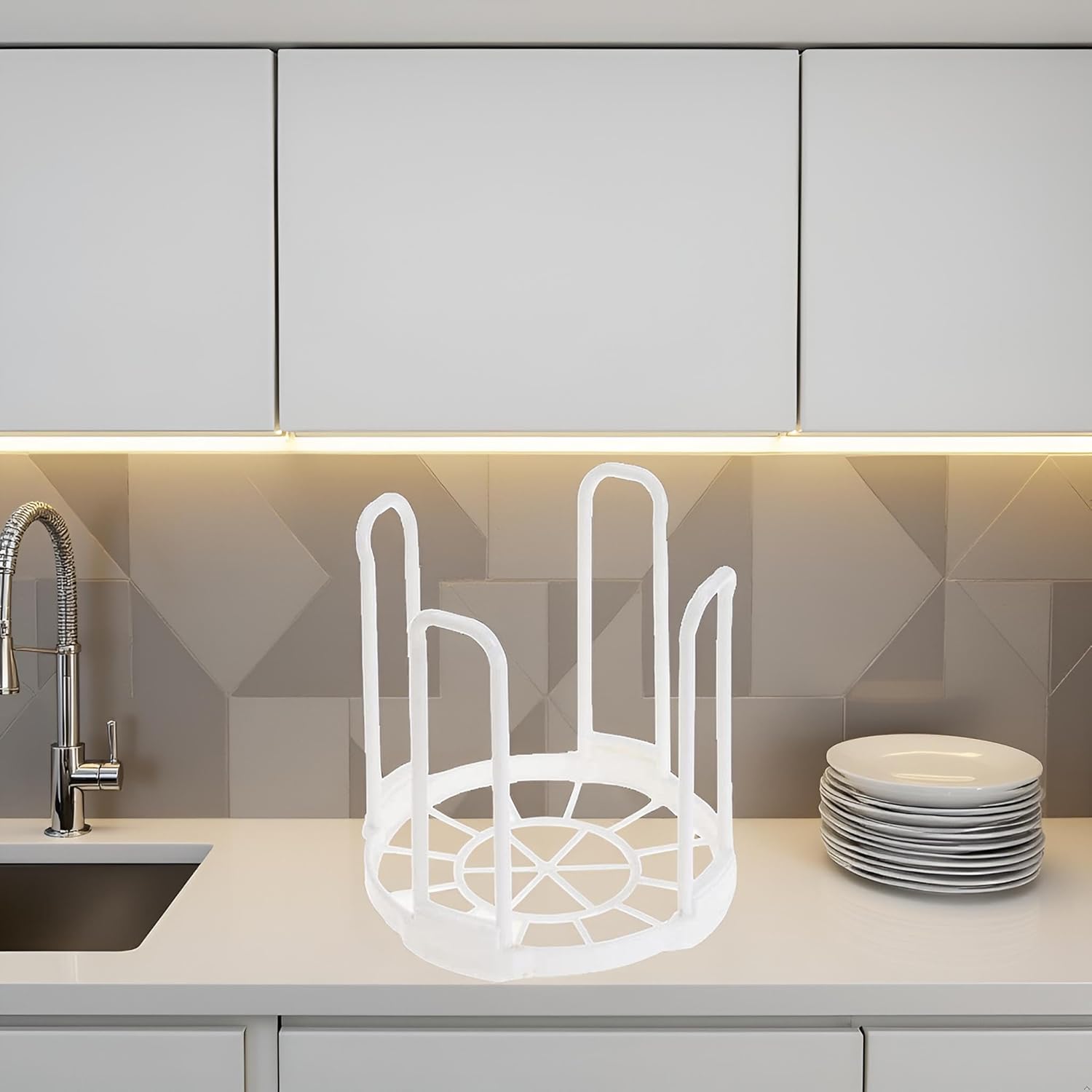 White Plastic Dish Drainer Rack for Kitchen Storage and Drying Tableware - Image 4