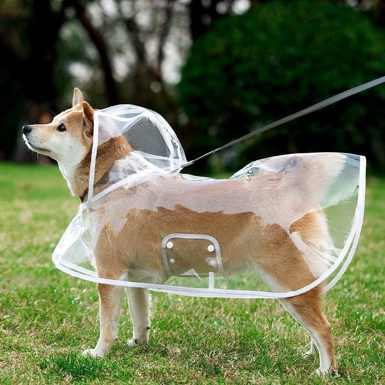 Transparent Dog Raincoat Medium Size - Portable Puppy Rain Jacket with Cape and Hood - Waterproof Outdoor Pet Apparel - Image 1