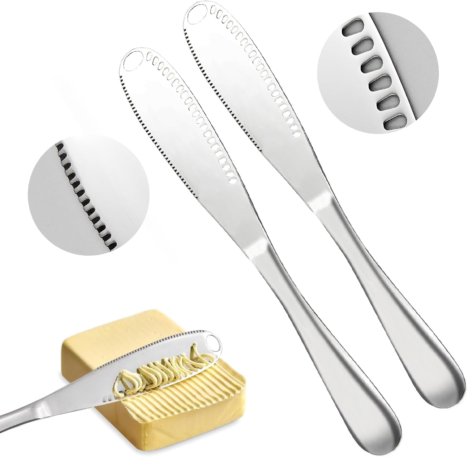 2 Pack 3-in-1 Stainless Steel Butter Spreader with Holes Cold Butter Knife Suitable for Cheese Peanuts - Image 1