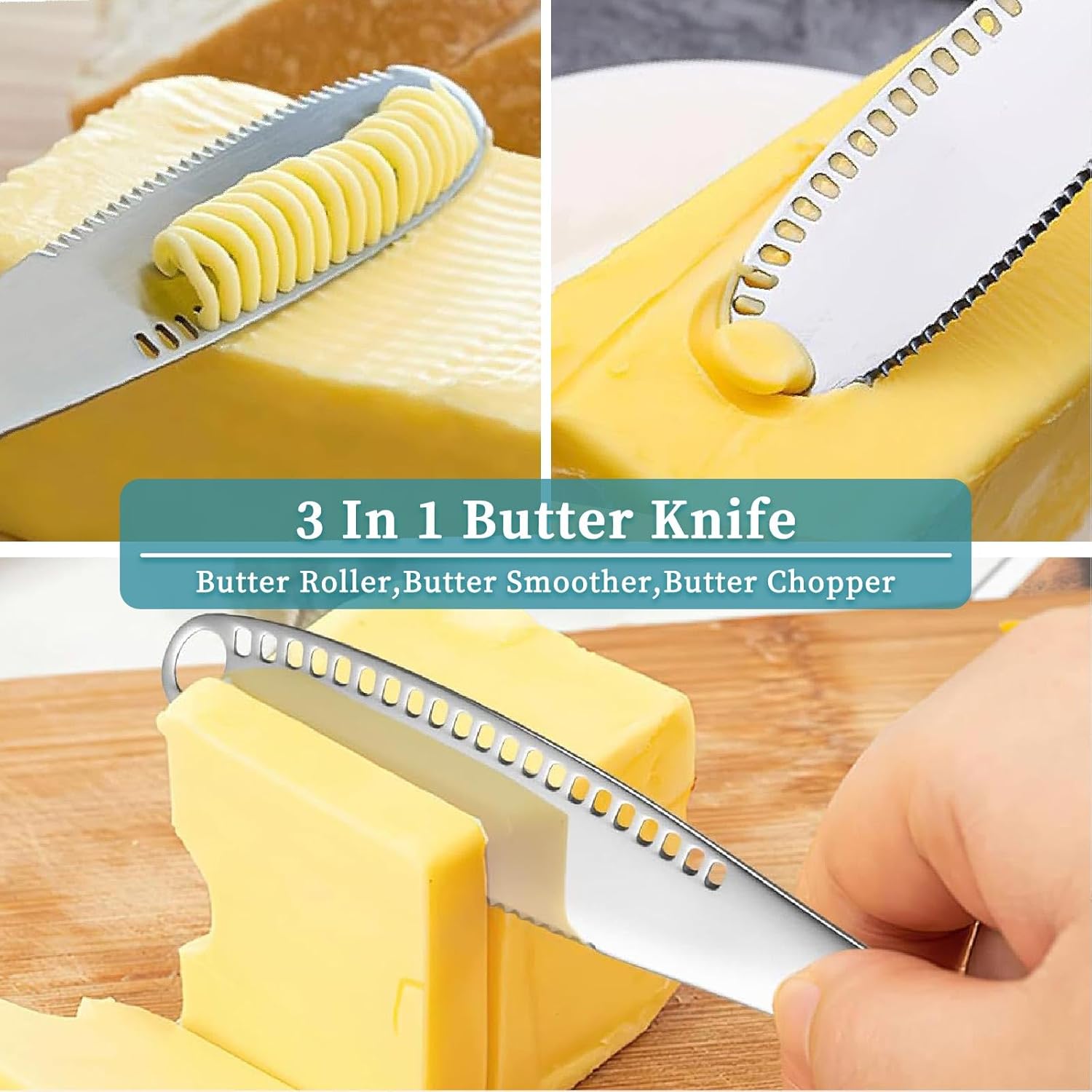 2 Pack 3-in-1 Stainless Steel Butter Spreader with Holes Cold Butter Knife Suitable for Cheese Peanuts - Image 3