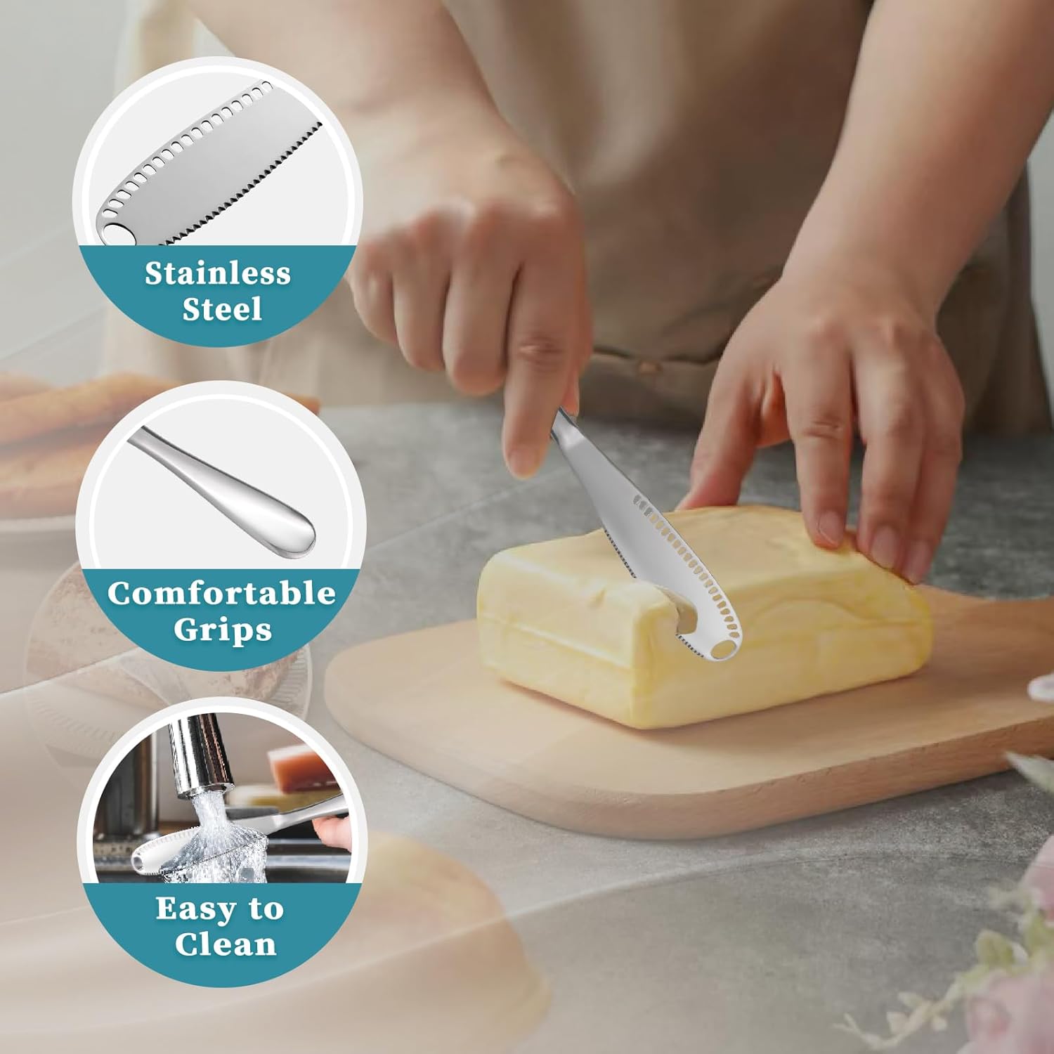 2 Pack 3-in-1 Stainless Steel Butter Spreader with Holes Cold Butter Knife Suitable for Cheese Peanuts - Image 4