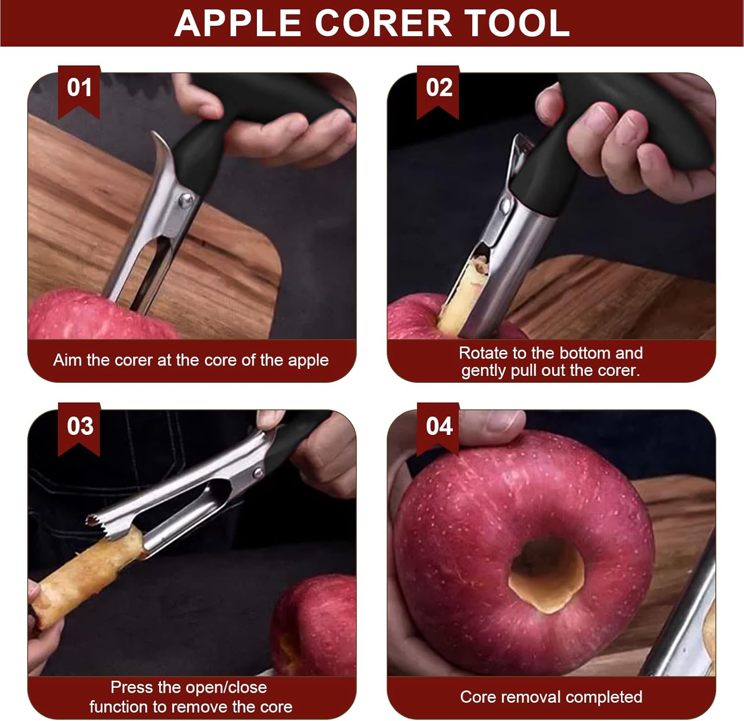 1 Piece Black Stainless Steel Fruit and Vegetable Corer Easy to Press Quick Core Removal Anti-Slip Handle Dishwasher Safe - Image 2