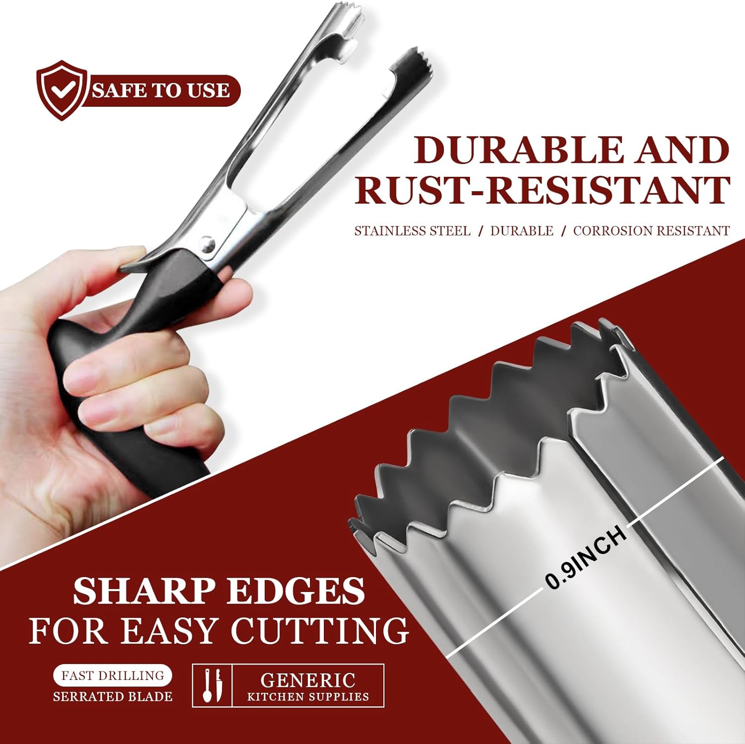 1 Piece Black Stainless Steel Fruit and Vegetable Corer Easy to Press Quick Core Removal Anti-Slip Handle Dishwasher Safe - Image 3