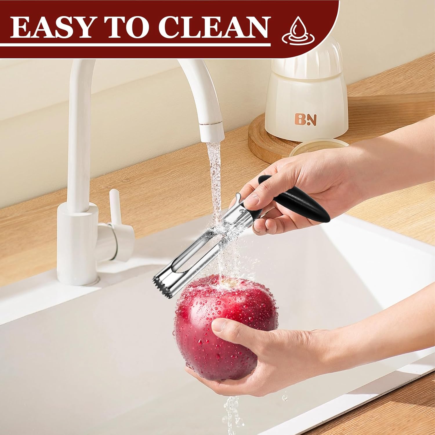 1 Piece Black Stainless Steel Fruit and Vegetable Corer Easy to Press Quick Core Removal Anti-Slip Handle Dishwasher Safe - Image 6