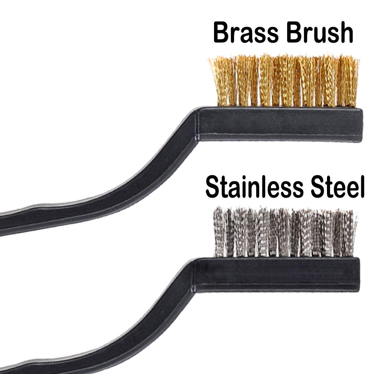 12-Piece Stainless Steel & Brass Wire Brush Set with Scraper and Bent Handle for Cleaning Weld Slag and Rust - Image 2