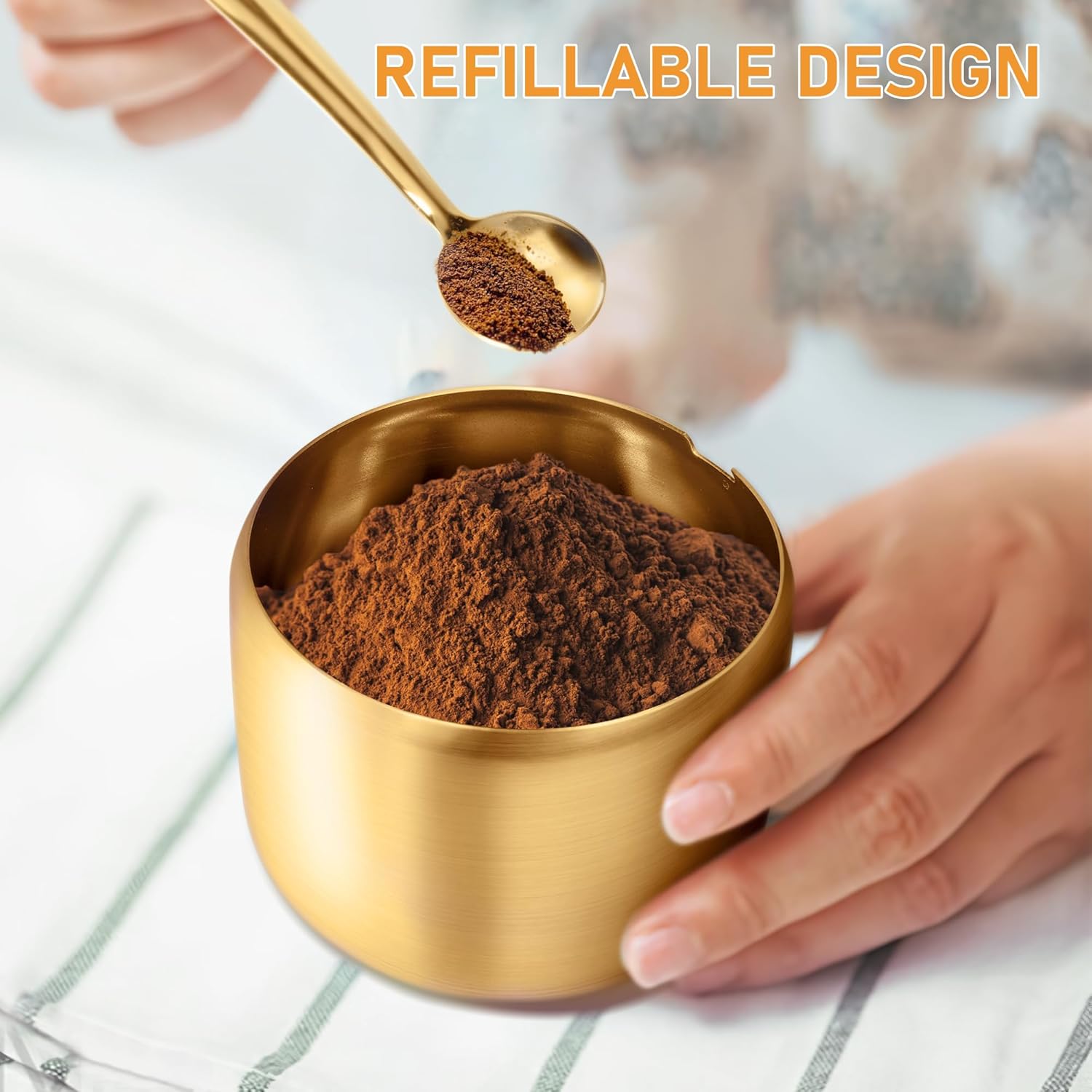 Gold Sugar Bowls with Glass Lids and Spoons 10 oz Set for Coffee Bar Kitchen Storage of Salt Candy Coffee Beans - Image 6