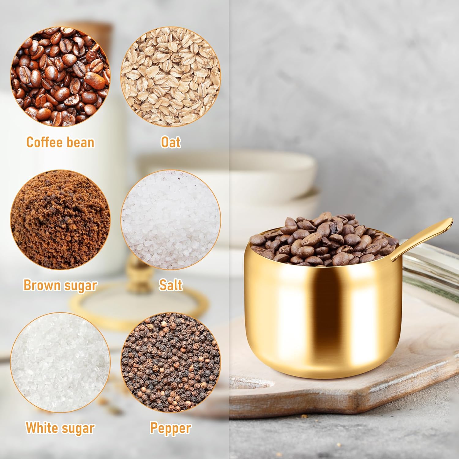 Gold Sugar Bowls with Glass Lids and Spoons 10 oz Set for Coffee Bar Kitchen Storage of Salt Candy Coffee Beans - Image 7
