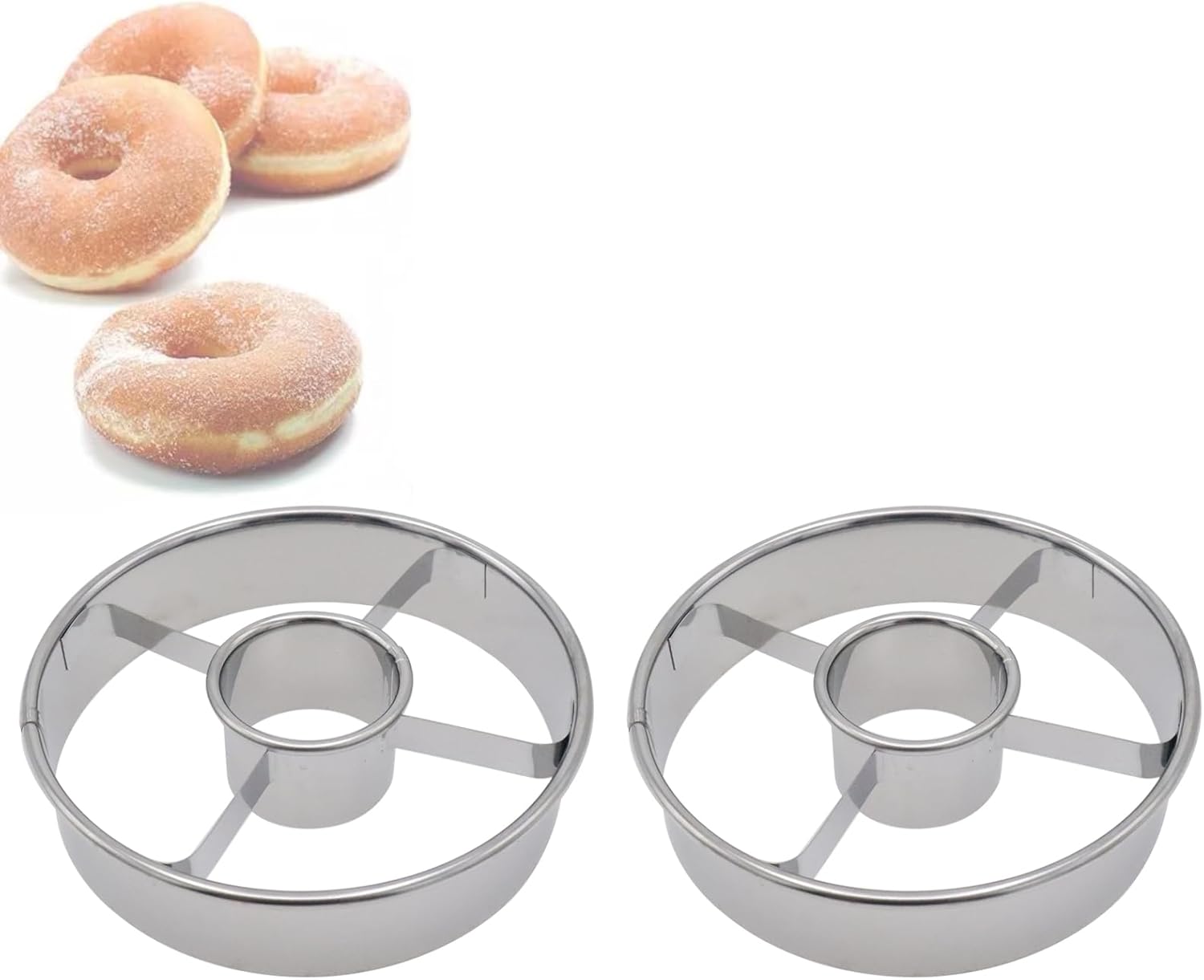 2 Pack 3.86 Inch Stainless Steel Donut Molds Professional Baking Tools for Perfect Donuts Bagels Cookies and More - Image 1