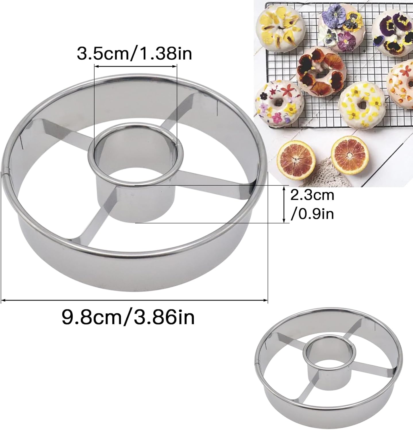 2 Pack 3.86 Inch Stainless Steel Donut Molds Professional Baking Tools for Perfect Donuts Bagels Cookies and More - Image 2