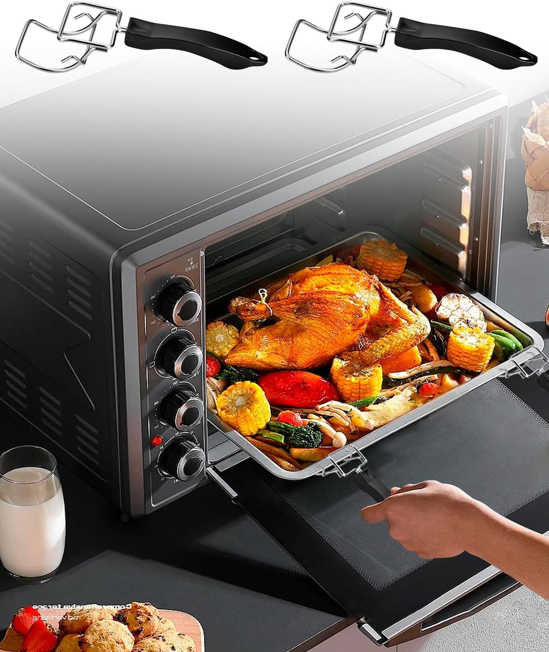 2-Piece Air Fryer Oven Baking Tray Puller Set - Oven Rack Puller Clip Handle Accessory for Air Fryers and Ovens - Image 2