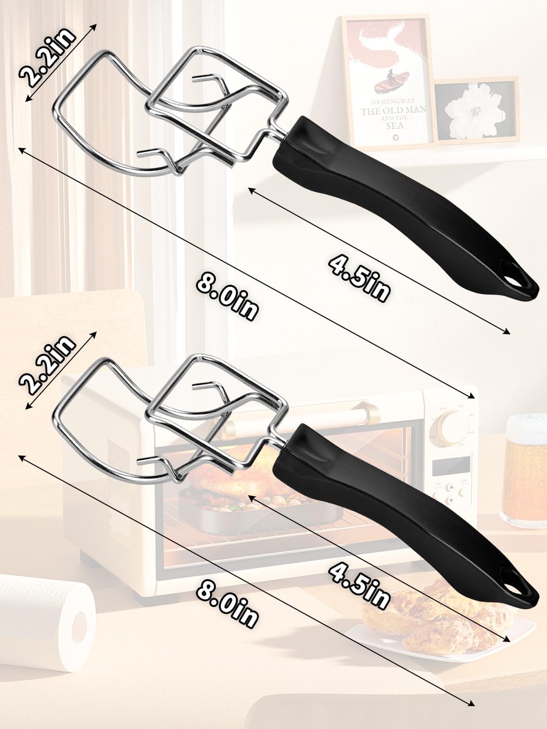2-Piece Air Fryer Oven Baking Tray Puller Set - Oven Rack Puller Clip Handle Accessory for Air Fryers and Ovens - Image 4