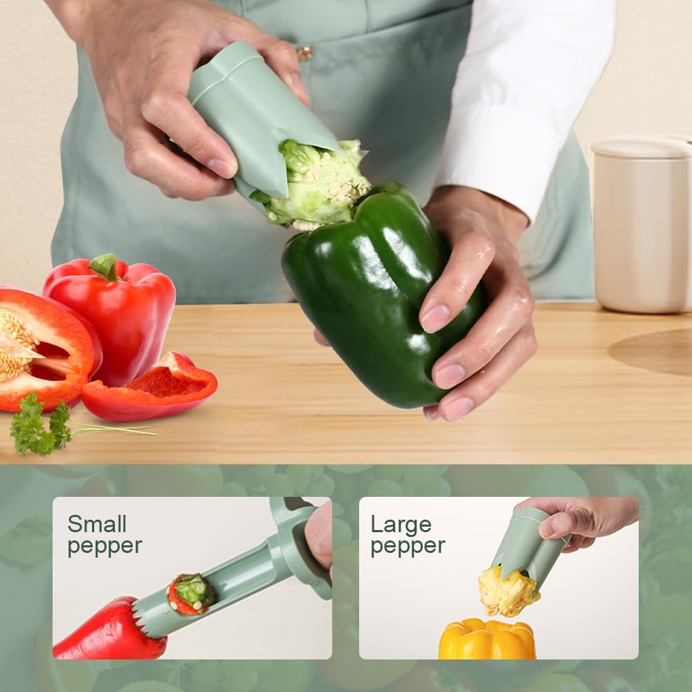 2-in-1 Green Capsicum Slicer and Seed Remover Tool - Fast Vegetable Seed Extractor Kitchen Gadget for Paprika - Image 2