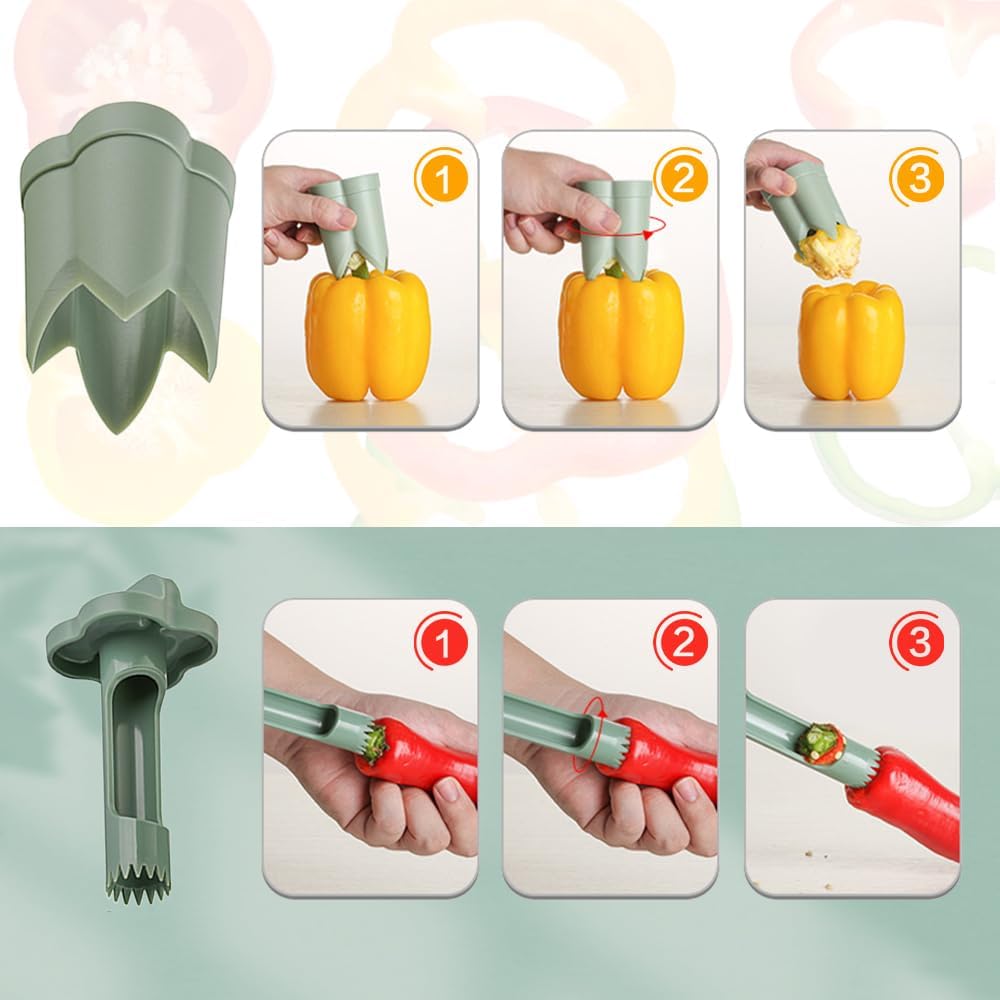 2-in-1 Green Capsicum Slicer and Seed Remover Tool - Fast Vegetable Seed Extractor Kitchen Gadget for Paprika - Image 3