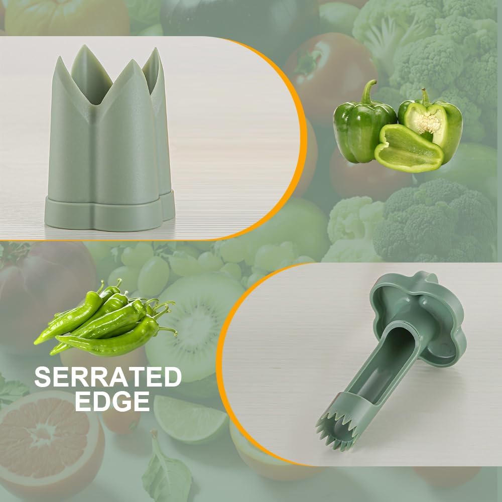 2-in-1 Green Capsicum Slicer and Seed Remover Tool - Fast Vegetable Seed Extractor Kitchen Gadget for Paprika - Image 5