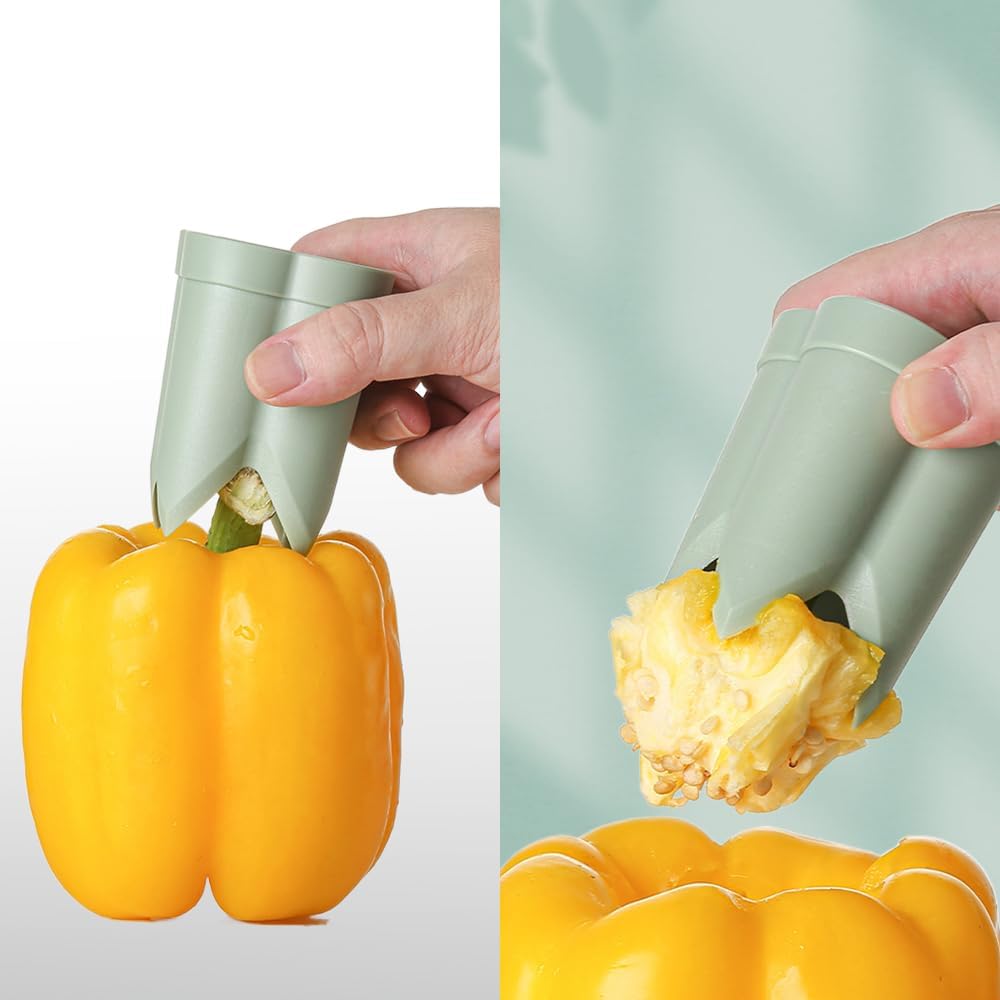 2-in-1 Green Capsicum Slicer and Seed Remover Tool - Fast Vegetable Seed Extractor Kitchen Gadget for Paprika - Image 6