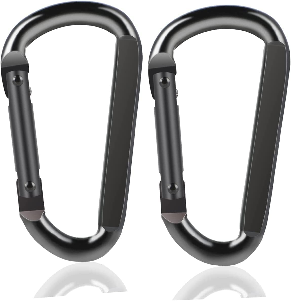 2 Pack Aluminum Black D-Shaped Carabiner 8cm - Camping Outdoor Keychain Clip for Backpack Keys - Image 1