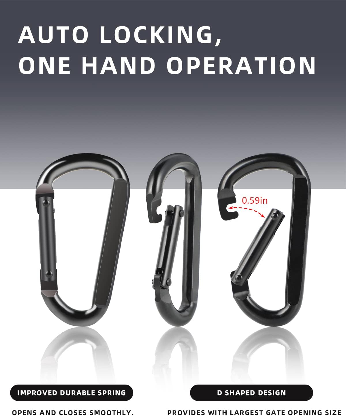 2 Pack Aluminum Black D-Shaped Carabiner 8cm - Camping Outdoor Keychain Clip for Backpack Keys - Image 2