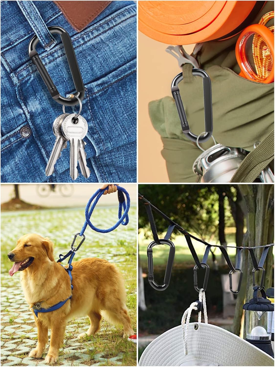 2 Pack Aluminum Black D-Shaped Carabiner 8cm - Camping Outdoor Keychain Clip for Backpack Keys - Image 7