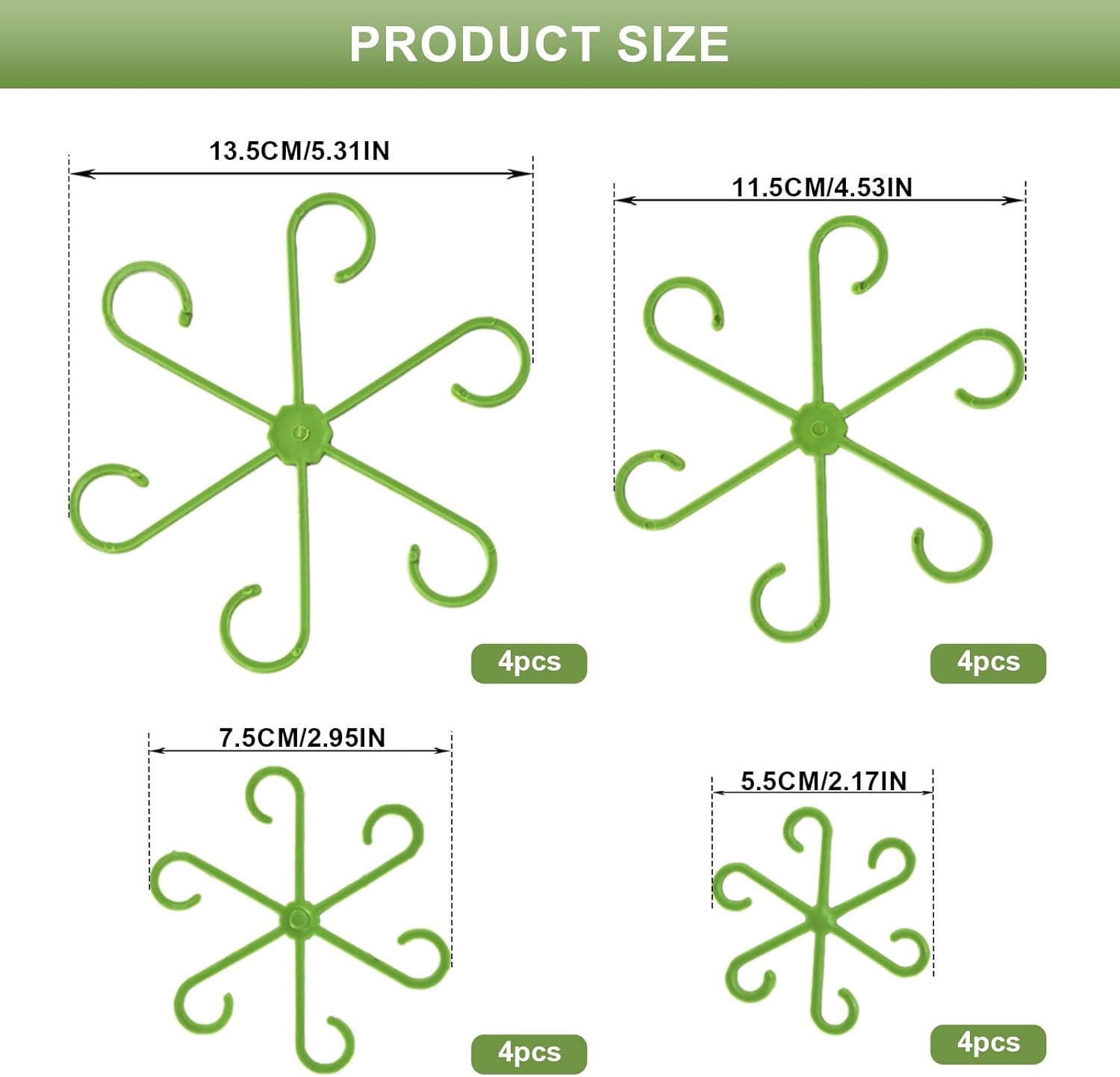 16 Pack Indoor Plant Stakes 4 Sizes 4 of Each Size Green Plant Supports for Tall Plants Monstera Plant Anchors Plant Fixing Hooks Suitable for Indoor Gardens - Image 2
