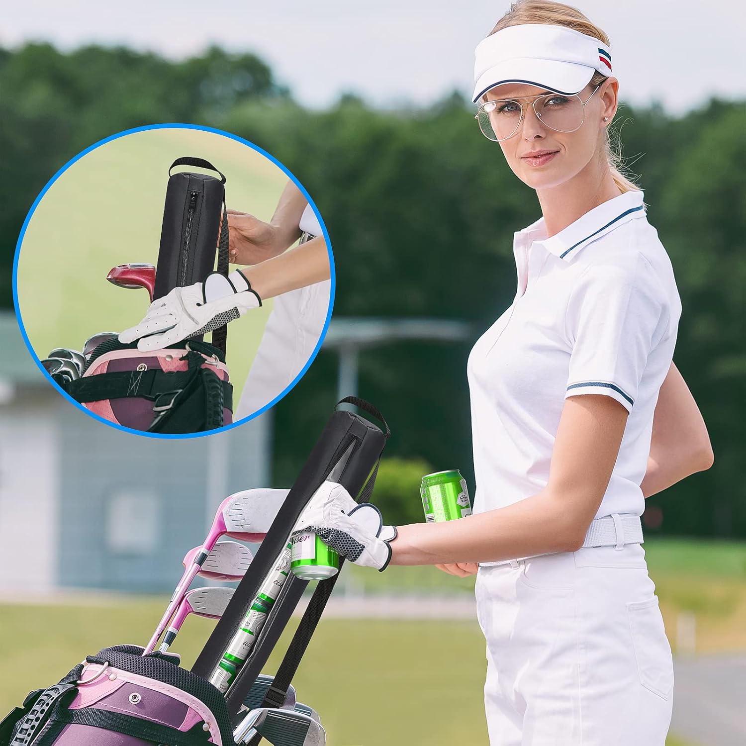Universal Body Type Black Beer Can Warmer Sleeve for 7 Cans Golf Ball and Bag Warmer - Image 6