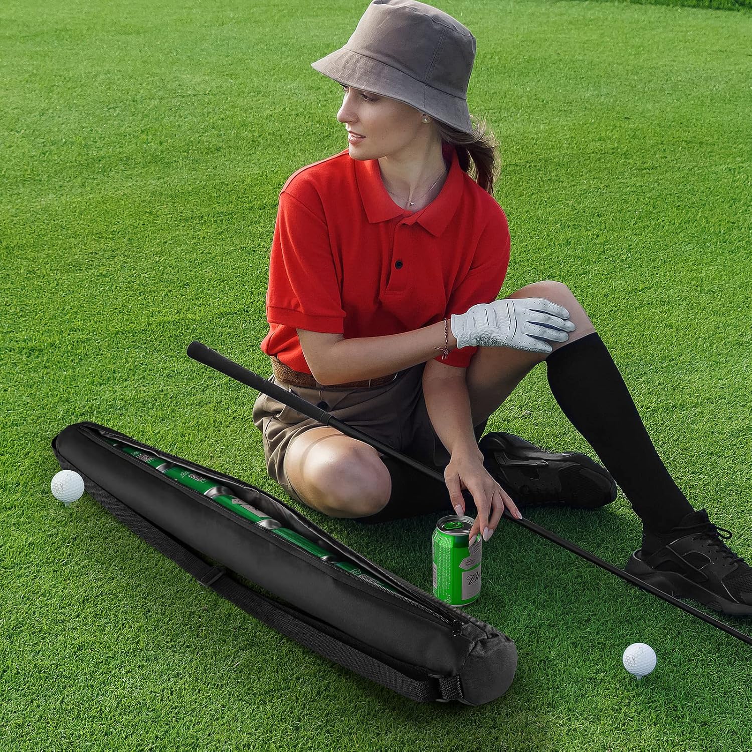 Universal Body Type Black Beer Can Warmer Sleeve for 7 Cans Golf Ball and Bag Warmer - Image 7