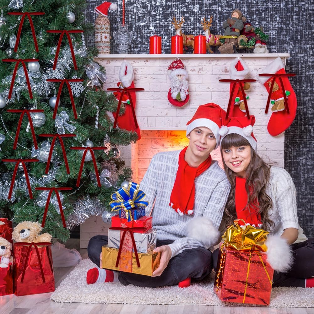 24 Pack Red Felt Christmas Bows - Festive Ribbon Ornaments for Home Indoor Outdoor Party Wreath Decorations - Image 2