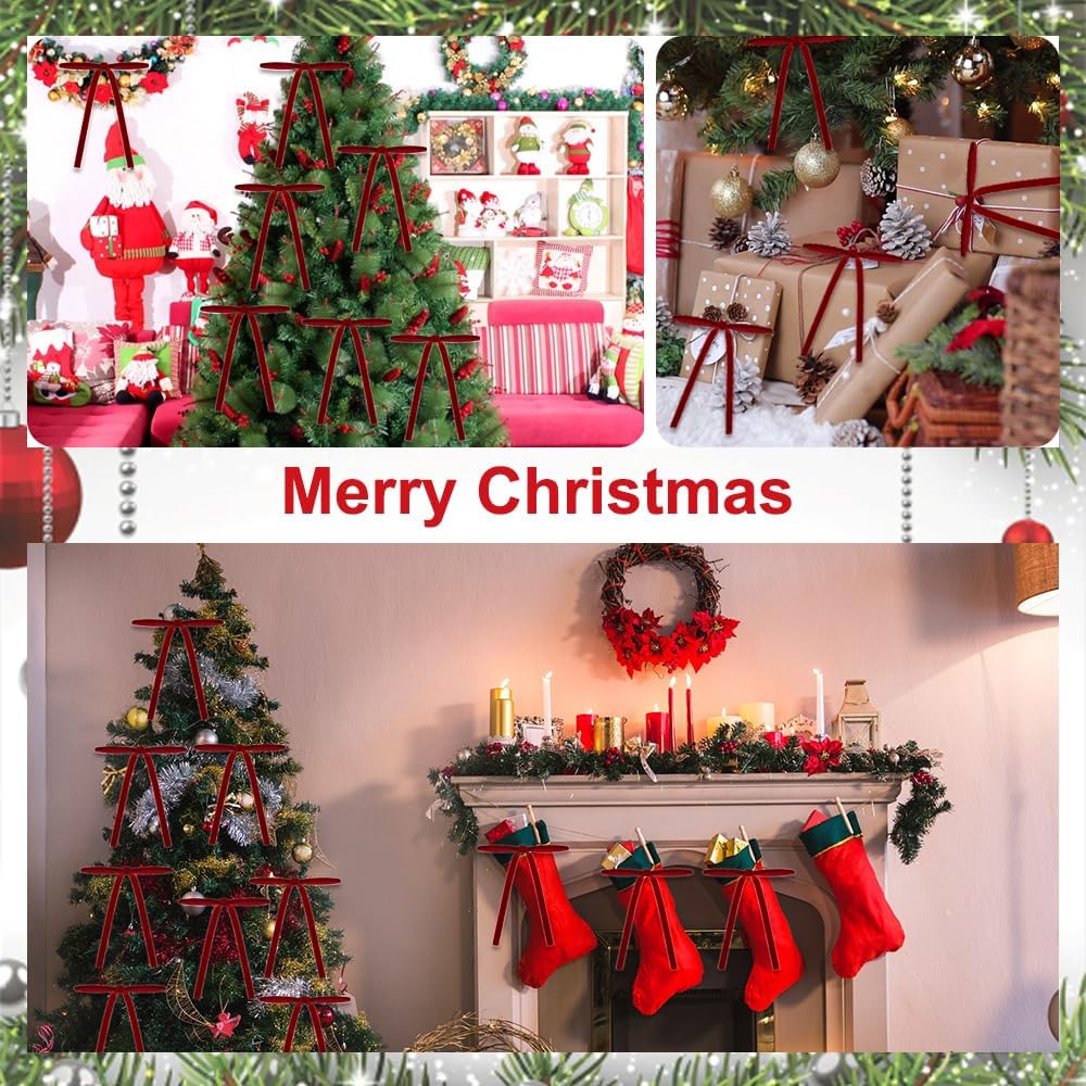 24 Pack Red Felt Christmas Bows - Festive Ribbon Ornaments for Home Indoor Outdoor Party Wreath Decorations - Image 5