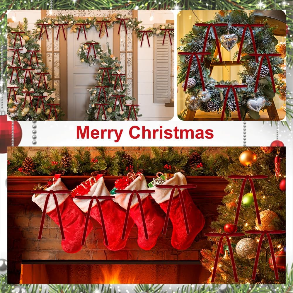 24 Pack Red Felt Christmas Bows - Festive Ribbon Ornaments for Home Indoor Outdoor Party Wreath Decorations - Image 6