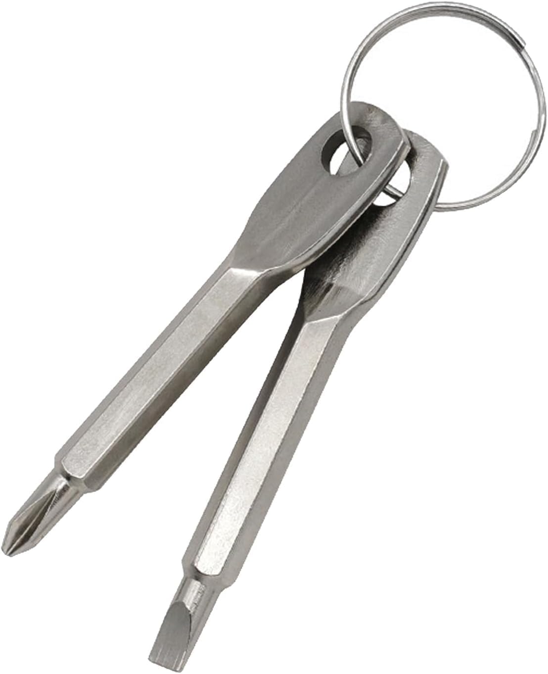 2-in-1 Keychain Screwdriver - Mini Double-Ended Flat & Cross Head - Stainless Steel - Pocket-Sized Tool - Silver - Image 1