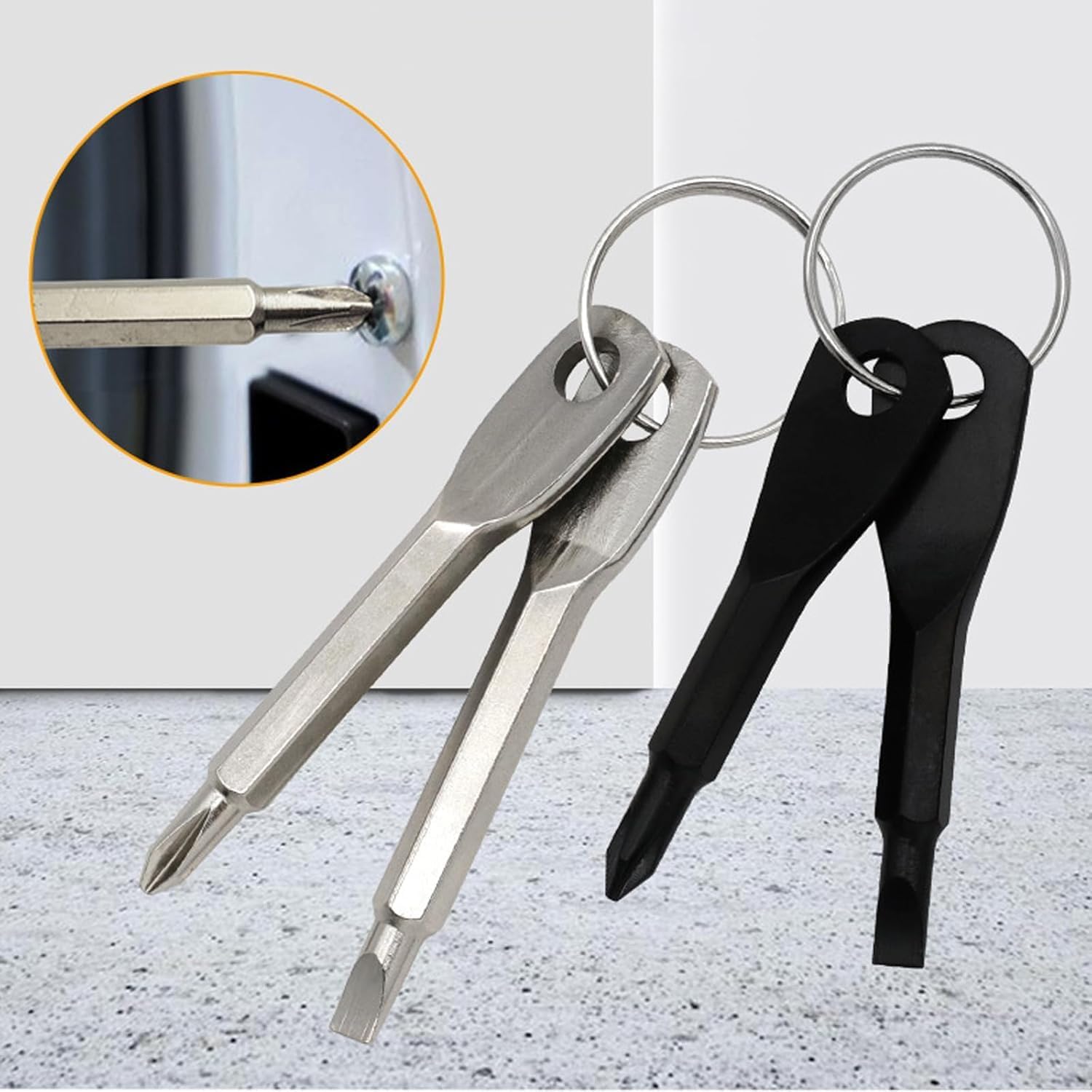 2-in-1 Keychain Screwdriver - Mini Double-Ended Flat & Cross Head - Stainless Steel - Pocket-Sized Tool - Silver - Image 3