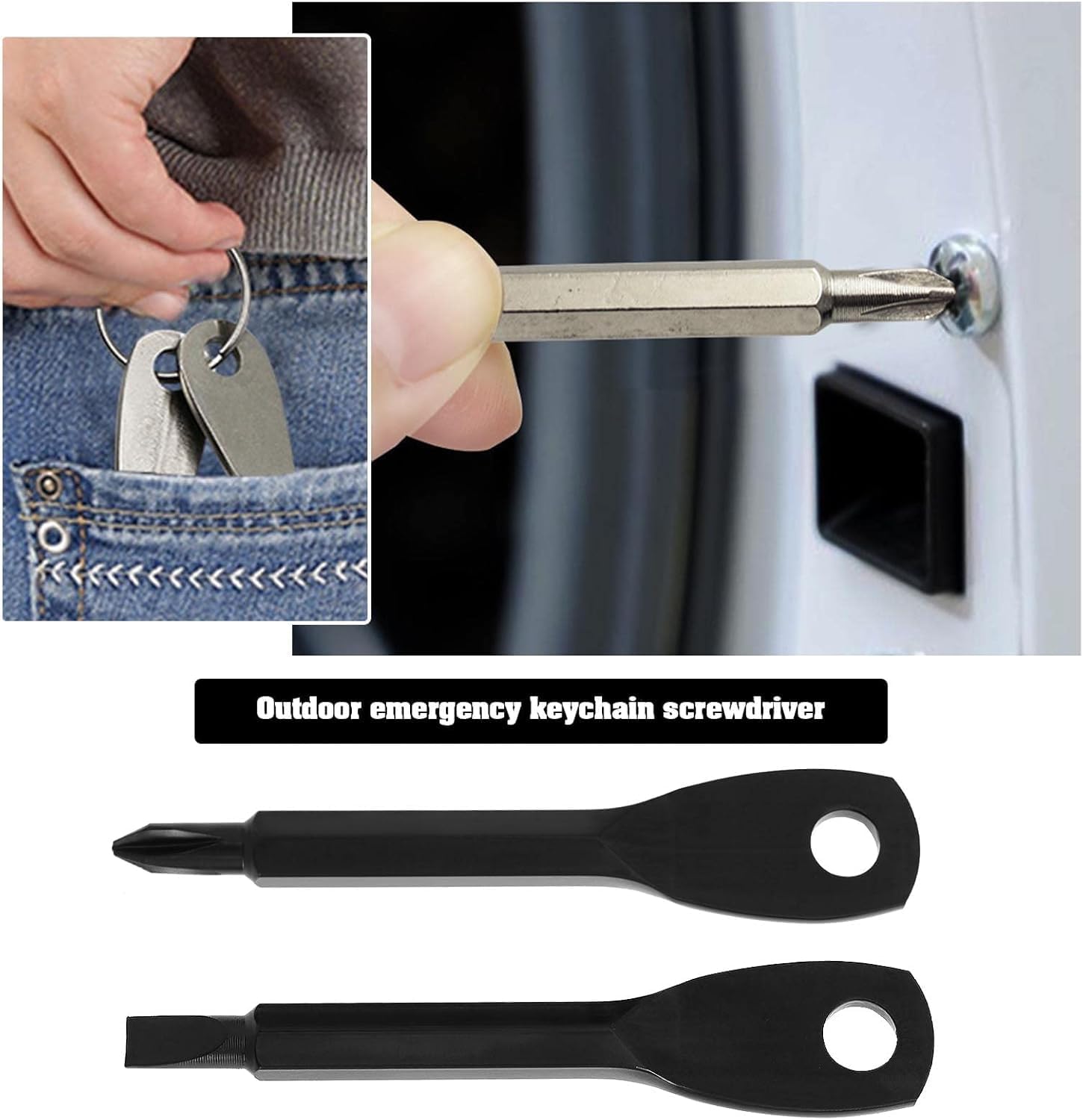 2-in-1 Keychain Screwdriver - Mini Double-Ended Flat & Cross Head - Stainless Steel - Pocket-Sized Tool - Silver - Image 4