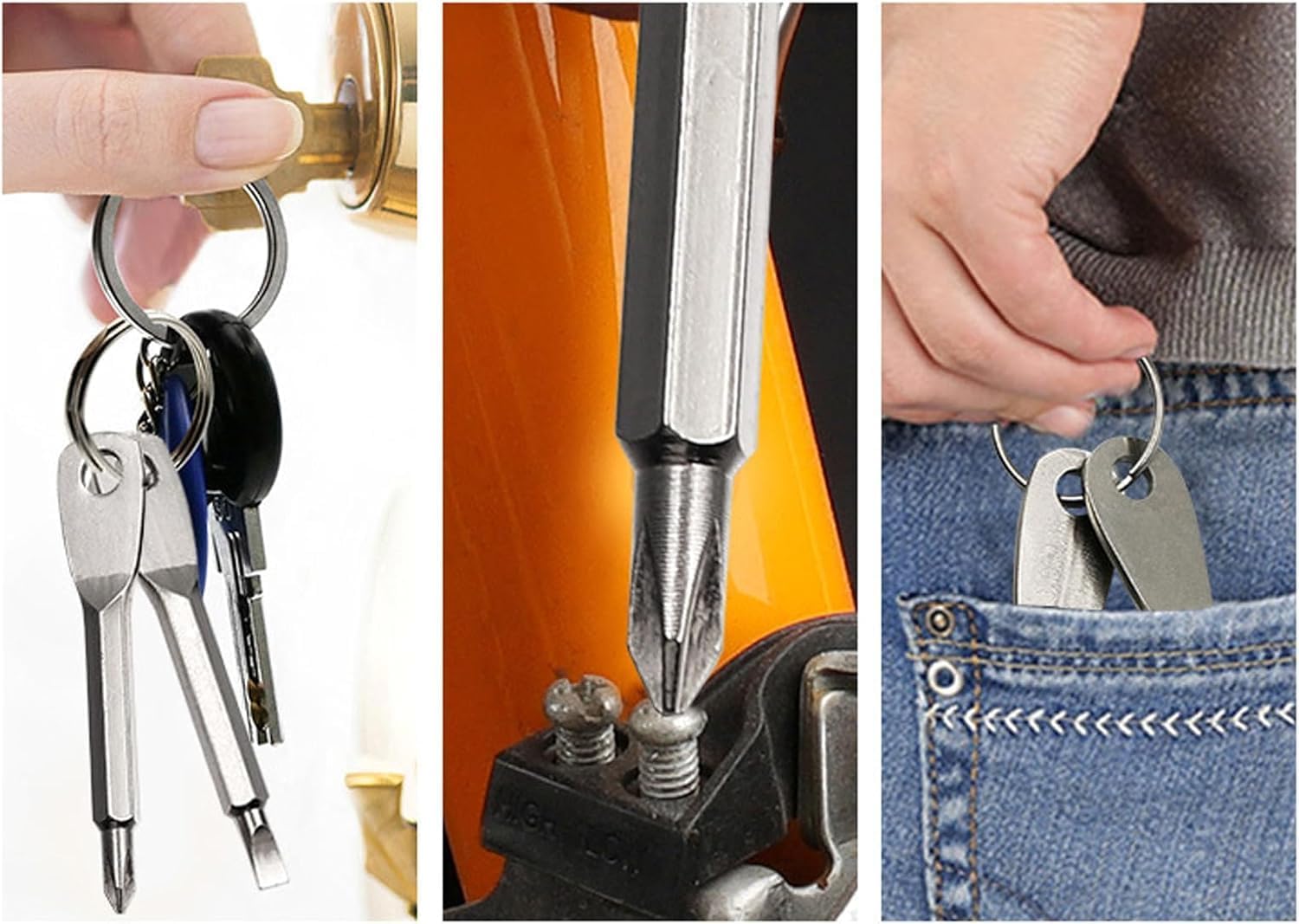 2-in-1 Keychain Screwdriver - Mini Double-Ended Flat & Cross Head - Stainless Steel - Pocket-Sized Tool - Silver - Image 5