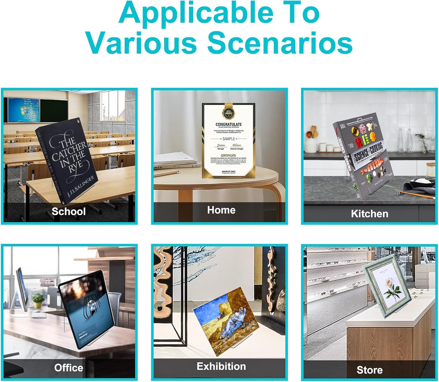 4-Pack Acrylic Open Shelving Unit - Transparent Display Rack for Books Photos Artworks - Multi-Purpose Tablet Stand and Card Holder - Image 3