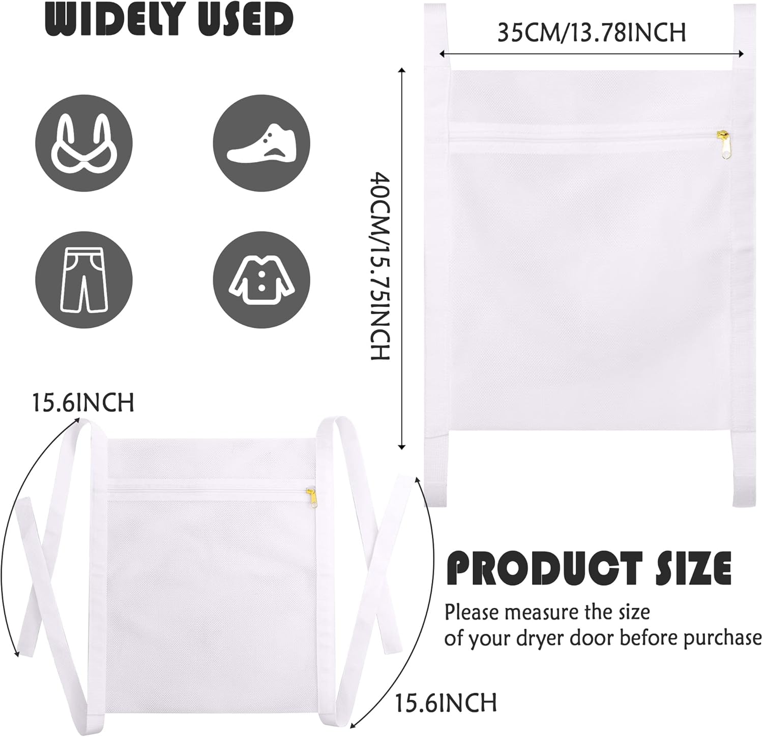 White Sports Shoe Washing and Drying Mesh Bag with Zipper and Straps - Durable Honeycomb Net Bag for Shoes Clothing Laundry - Reusable - Image 2