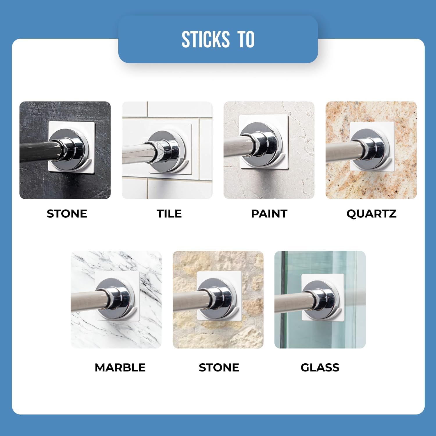 2 Pack White No Drill Shower Curtain Rod Holder Self Adhesive Wall Mounted Bracket - Image 3