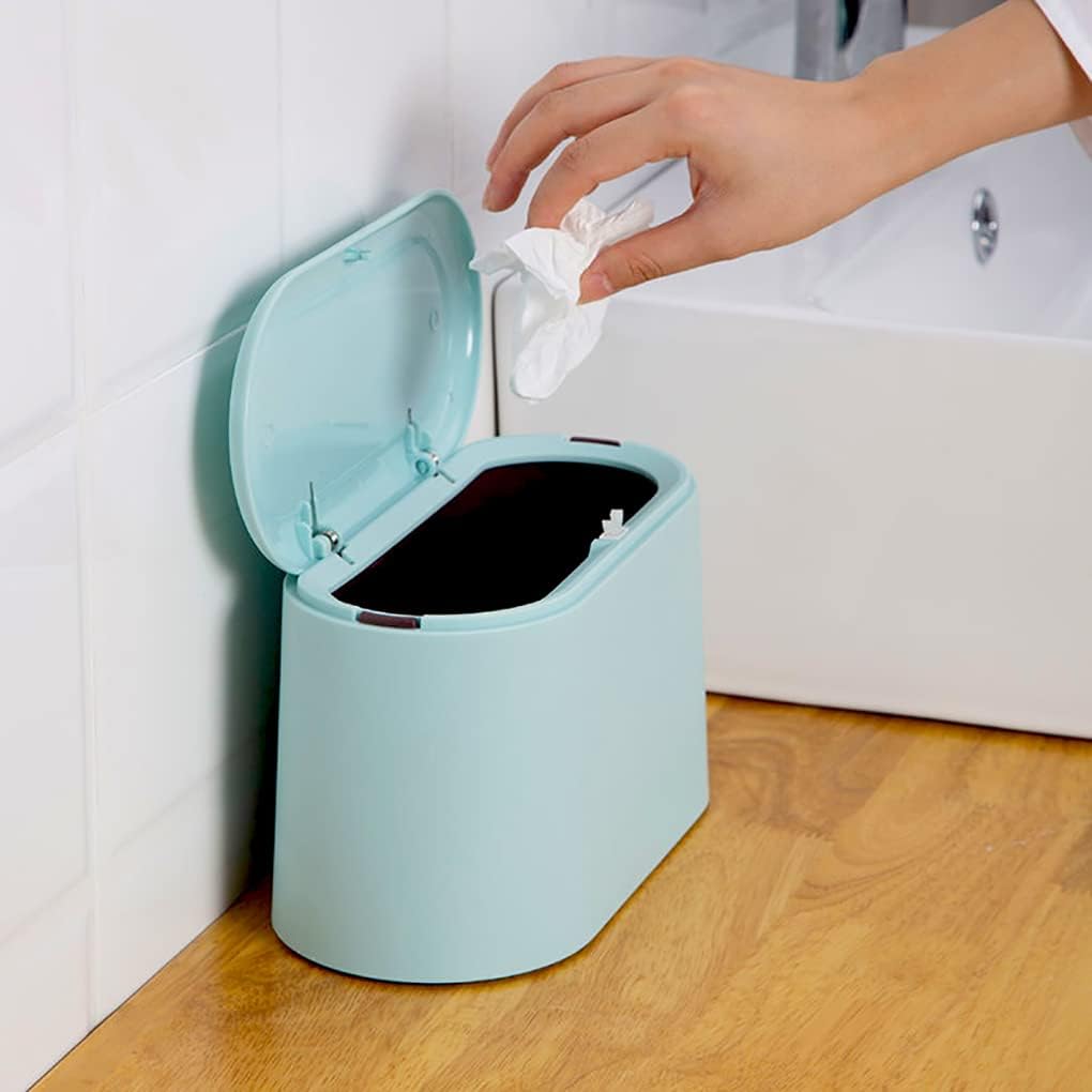 Mini Waste Bin with Lid - Blue - Small Plastic Trash Can for Bathroom Desk Kitchen Office - Removable Compact Rubbish Bin for Countertop Vanity Tabletop - Image 3