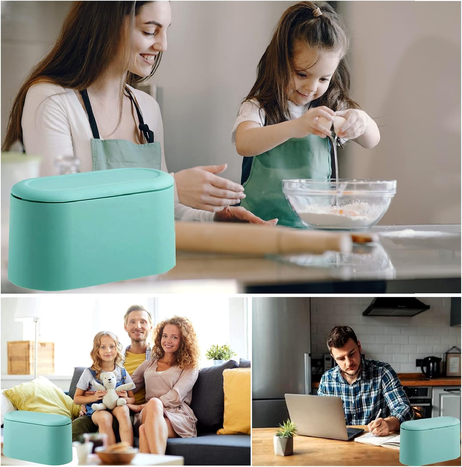 Mini Waste Bin with Lid - Blue - Small Plastic Trash Can for Bathroom Desk Kitchen Office - Removable Compact Rubbish Bin for Countertop Vanity Tabletop - Image 5