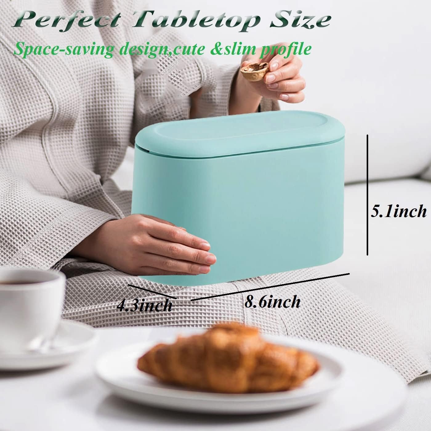 Mini Waste Bin with Lid - Blue - Small Plastic Trash Can for Bathroom Desk Kitchen Office - Removable Compact Rubbish Bin for Countertop Vanity Tabletop - Image 7