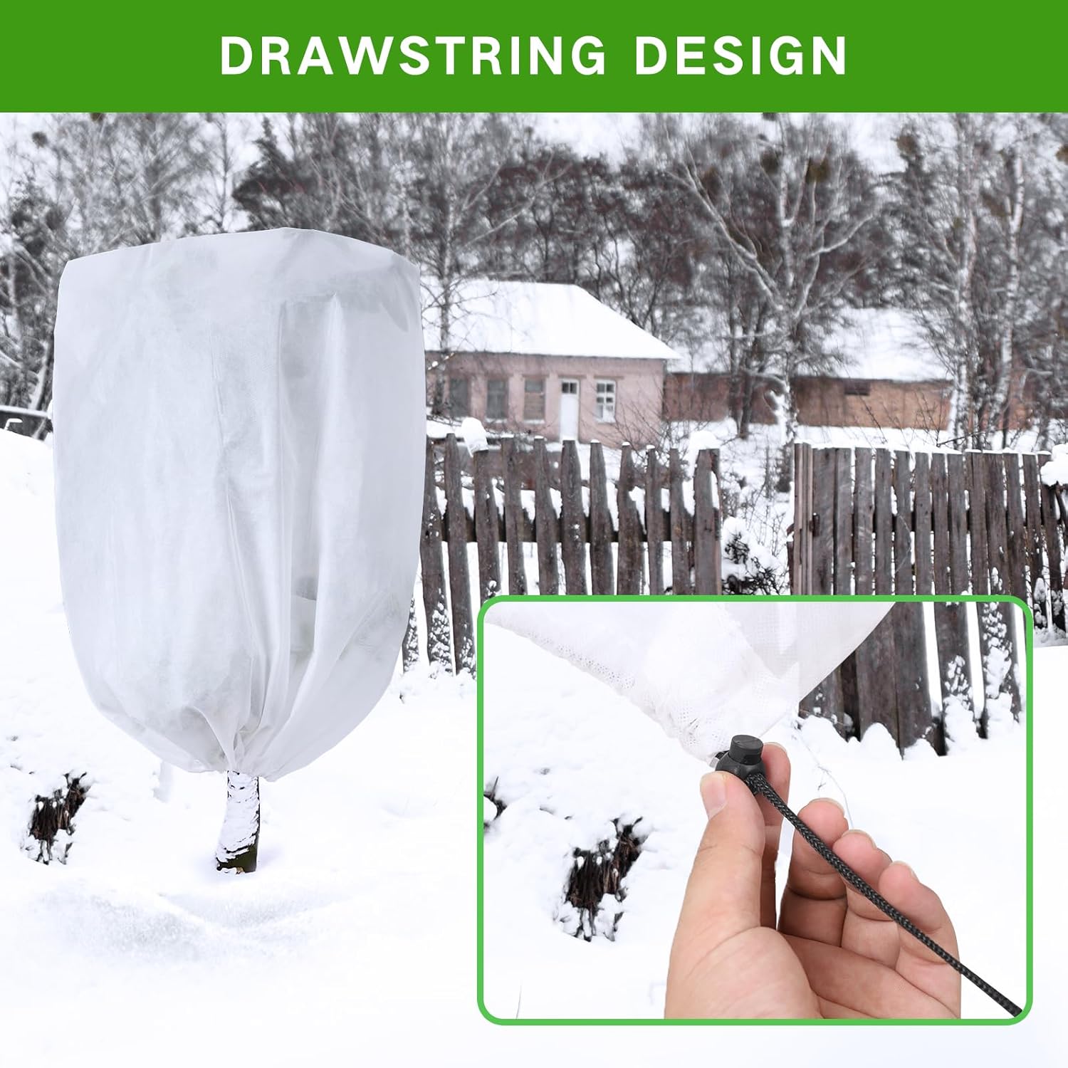 2 Pack Frost Protection Plant Covers White Frost Resistant Fabric Tree Cover with Drawstring Outdoor Greenhouse Winter Protection for Plants Shrubs Potted Plants - Image 2