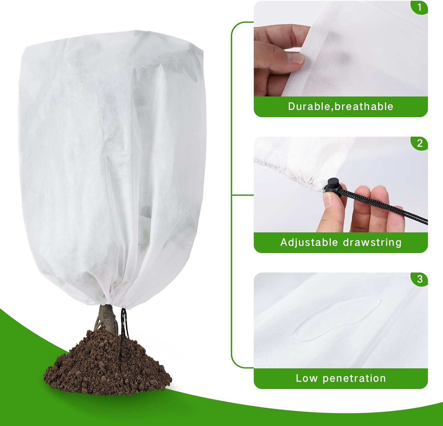 2 Pack Frost Protection Plant Covers White Frost Resistant Fabric Tree Cover with Drawstring Outdoor Greenhouse Winter Protection for Plants Shrubs Potted Plants - Image 3